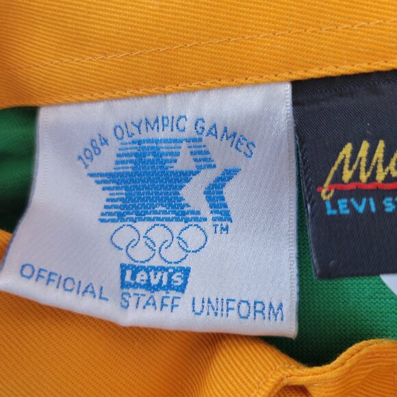 Vintage Levis 1984 Olympic Games Staff Polo Size Medium Green Yellow EUC - Picture 5 of 10